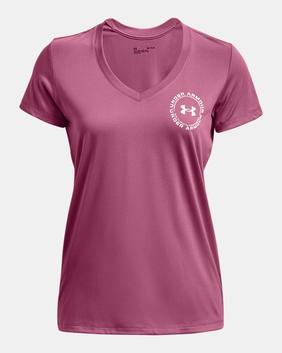Haut à manches courtes UA Tech™ Crest pour femmes, Pink, pdpMainDesktop image number 4
